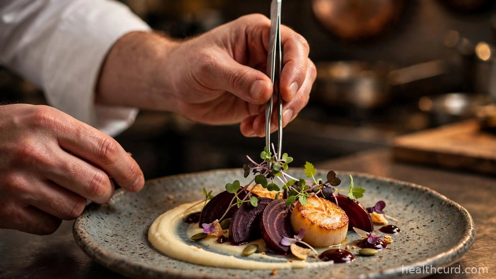 Venner deler mad ved et restaurantbord med flere små retter i hyggelig belysning.